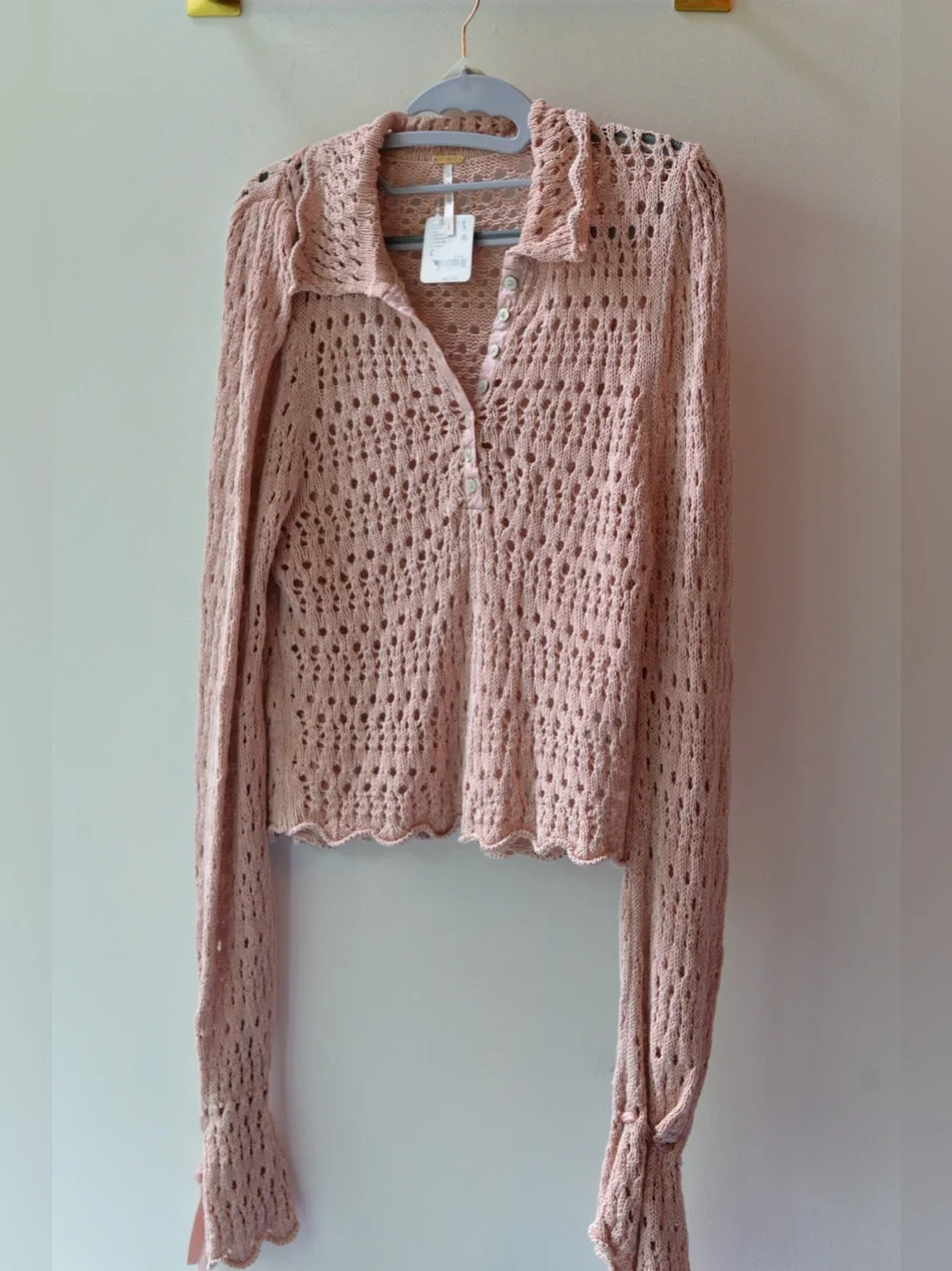 Free People, Blush Open Knit Collared Sweater XS P2P 19” | 512. No ribbons